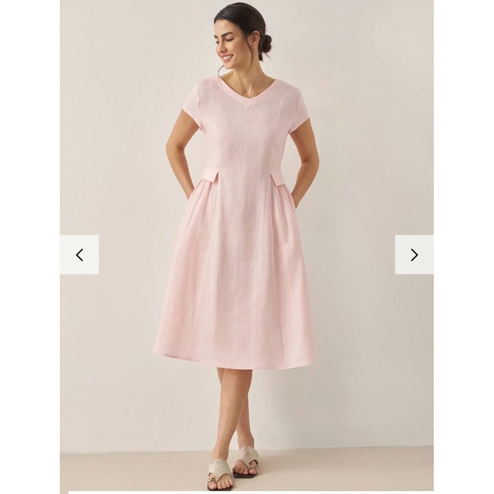 NWT Soft Pink Lintico Linen Blend Minimal Midi Dress With Side Pockets Medium